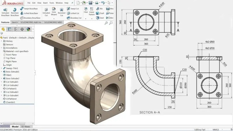Tomar el modelo 3D CAD para crear el dibujo 2D par uso de documentación del diseño - imagen por https://cad-kenkyujo.com/en/