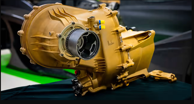 Un caja de 8 velocidades, 68 kg, fabricado aditivamente con titanio de grado 23; la caja de cambios de Rodin Cars está diseñada para establecer un nuevo estándar en la fabricación de automóviles. (Imagen cortesía de Rodin Cars)
