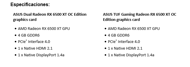 Specs de tarjetas AMD en equipos Asus