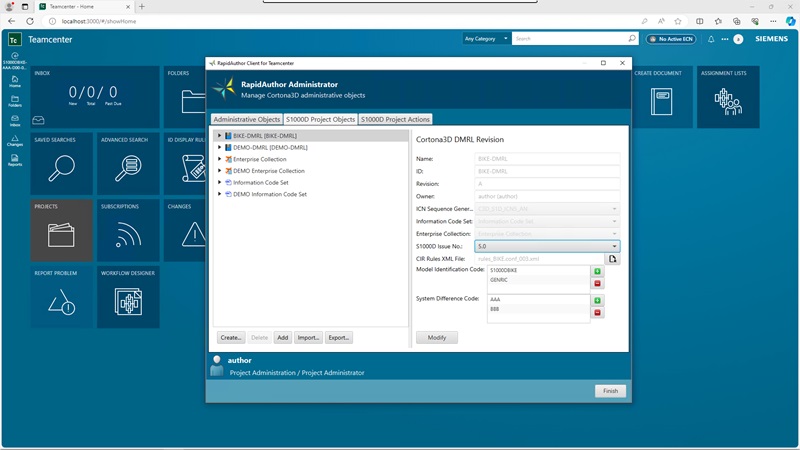 La función de importar y exportar de objetos administrativos en RapidAuthor for Teamcenter