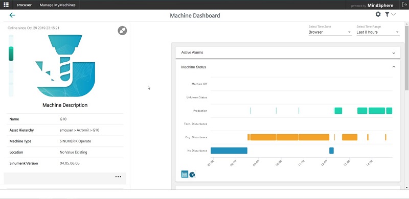 Con Manage MyMachines, los usuarios pueden aumentar la productividad, confiabilidad y disponibilidad de sus máquinas en el piso de la planta. No importa dónde se encuentran, el estado de una máquina, su modo de funcionamiento y el estado del programa se pueden determinar rápidamente a través de esta aplicación basada en la nube de Mindsphere