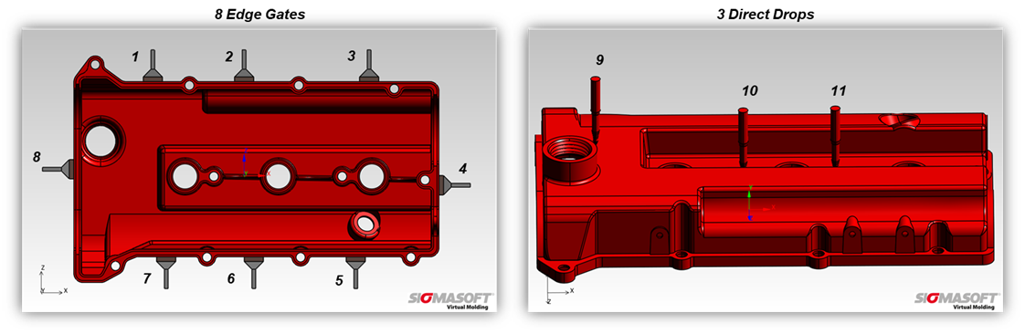 Ubicación de compuertas para evaluación en pieza plastico