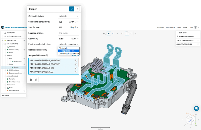 Propiedades de los materiales para la simulación SimScale