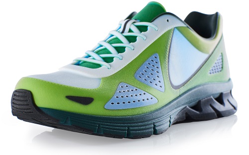 Este prototipo de zapato deportivo que se asemeja al producto real fue producido con colores completos en la J750 de Stratasys