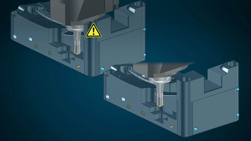 Reducción automática de zonas teniendo en cuenta el cabezal de la máquina (Imagen: Tebis AG)
