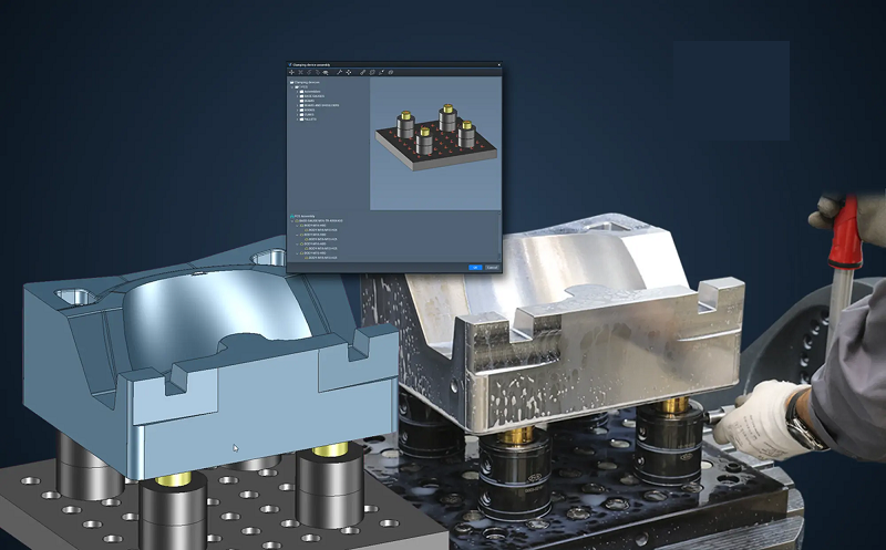 Gestión de los elementos de sujeción y equipamiento virtual de la máquina (Imagen: Tebis AG) Gestión de los elementos de sujeción y equipamiento virtual de la máquina (Imagen: Tebis AG)