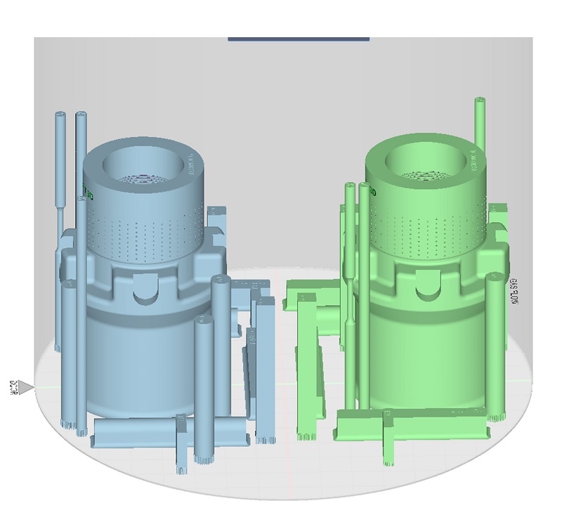 Imagen 1. Dos válvulas de estrangulamiento optimizadas con la tecnología DRAG de IMI, representadas en un archivo del software VELO3D Flow. Imagen 1. Dos válvulas de estrangulamiento optimizadas con la tecnología DRAG de IMI, representadas en un archivo del software VELO3D Flow.