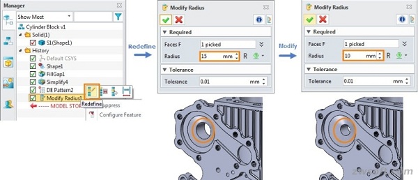 Grabación y redefinición del historial de modelado en ZW3D